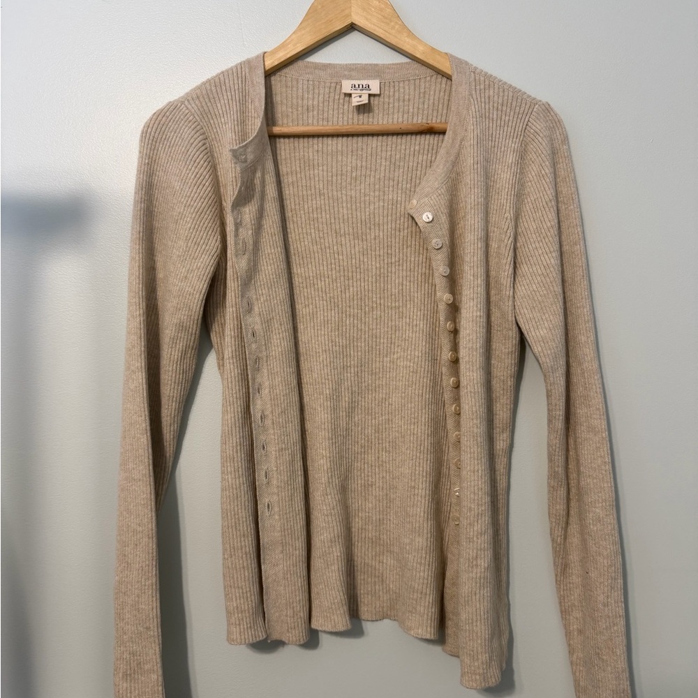 a.n.a Beige Ribbed Women's Cardigan